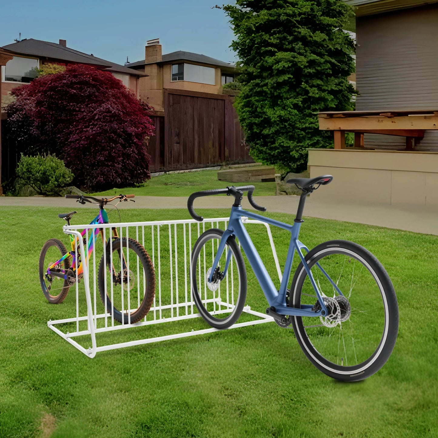 Bike Rack Stand/Dual Sided Bicycle Storage Stand White Rust-Proof for Cycling Activities Shopping Centers Bicycle Shops Schools