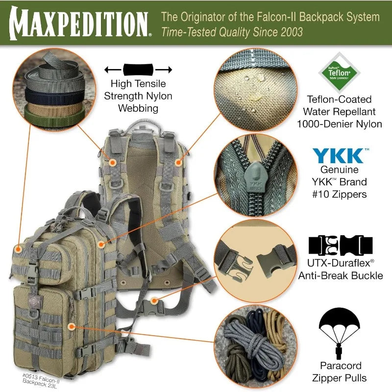 Falcon II Tactical Backpack 23L Water Resistant Bug Out Bag