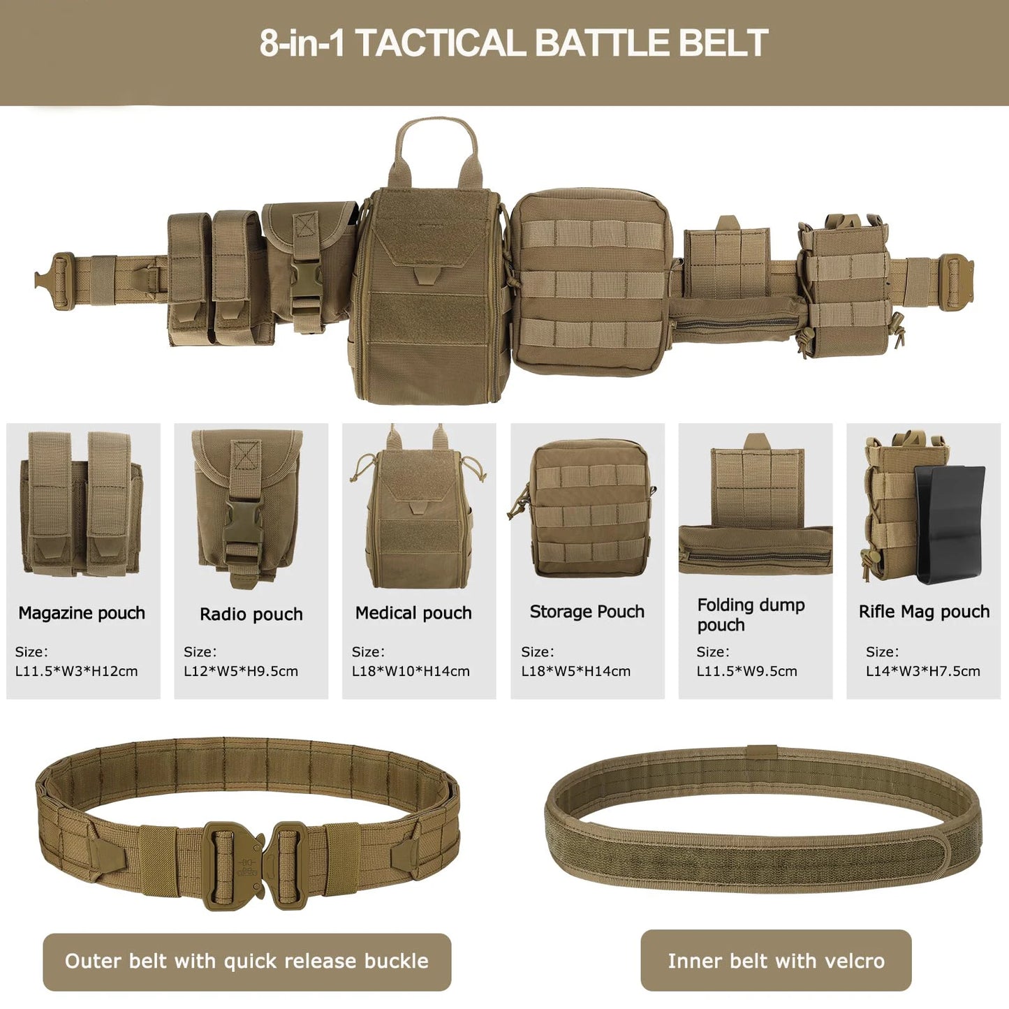 8 In 1 Hunting Tactical Battle Belt With Accessories