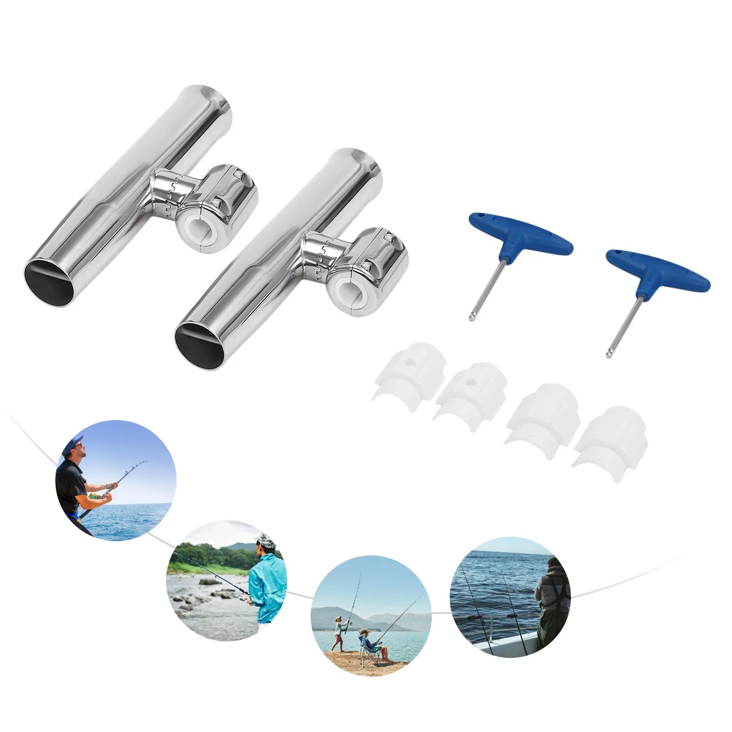 Stainless Steel Fishing Rod Holder 360° Rotating, Dual Mount for 7/8" & 1" Rails 2Pcs Fishing Rod Holders