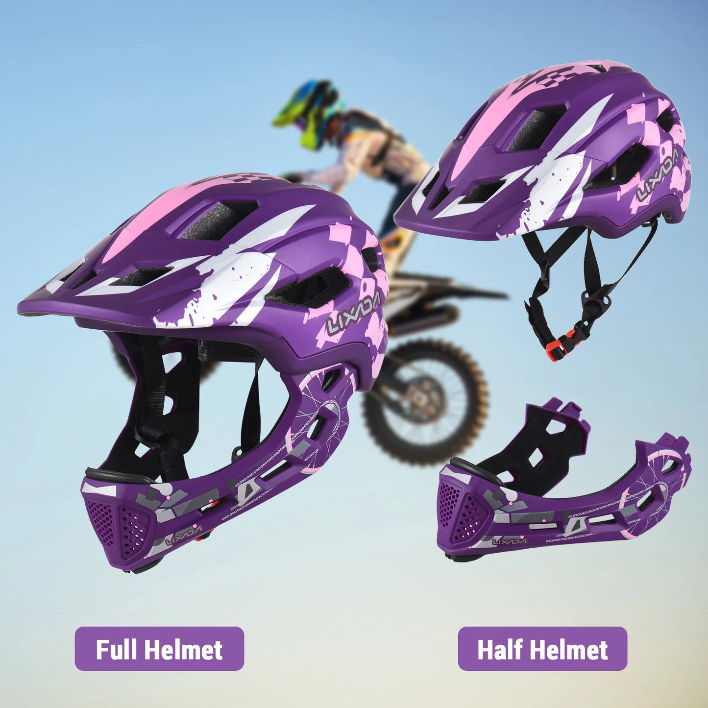 Kids Detachable Full Face Bike Helmet Adjustable Comfort
