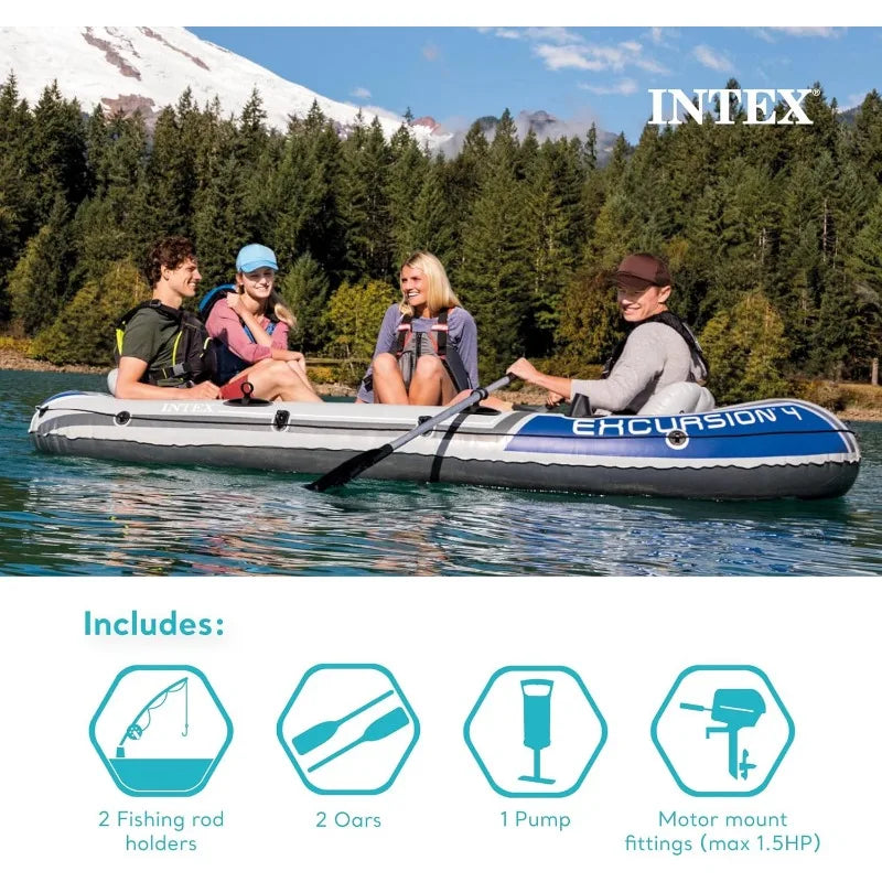 Intex Excursion Inflatable Boat Deluxe Oars And Pump Durable
