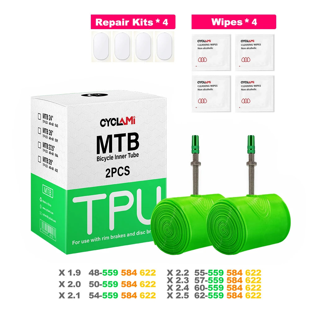 2pcs CYCLAMI Ultralight Bike Inner Tube 26 27.5 29 Inches MTB Bicycle TPU Material Bicycle Tire 45mm French Valve FV Super Light
