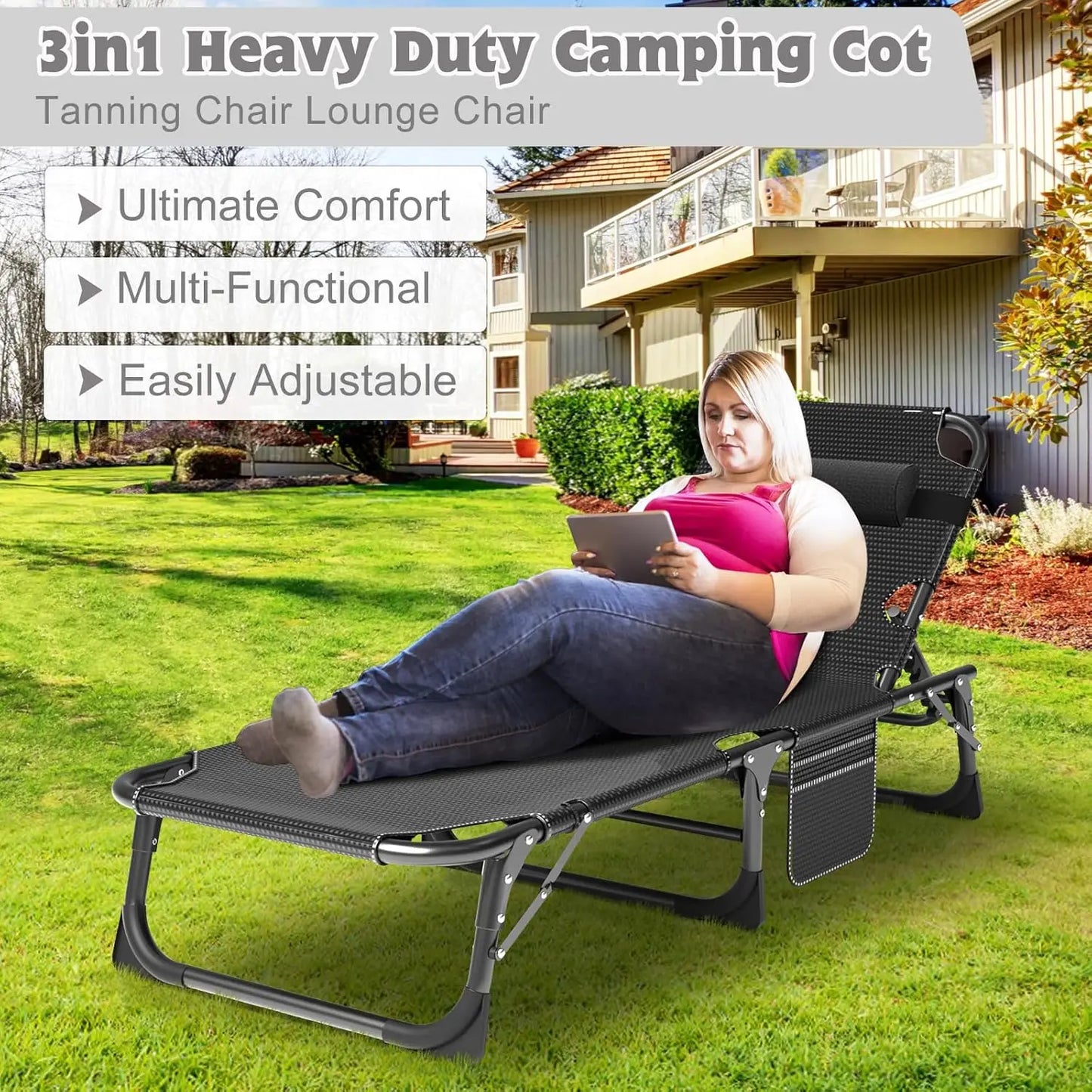 Heavy Duty Portable Chaise Lounge Chair for Outdoor Relaxation