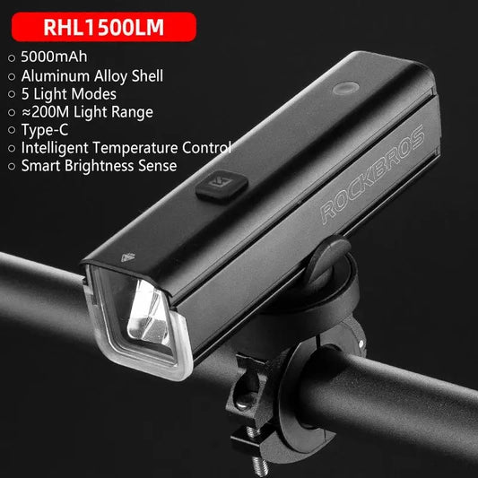 RockBros 1500LM Bike Light USB Type C Front Headlight