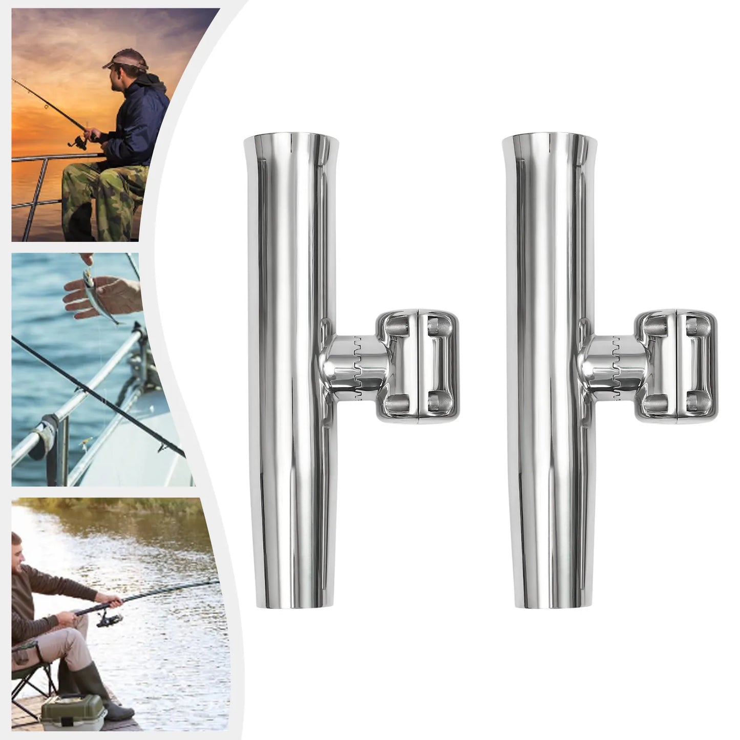Stainless Steel Fishing Rod Holder 360° Rotating, Dual Mount for 7/8" & 1" Rails 2Pcs Fishing Rod Holders