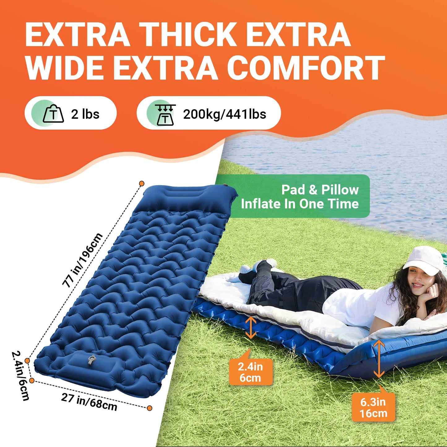 KingCamp Self Inflating Sleeping Pad With Built-In Foot Pump