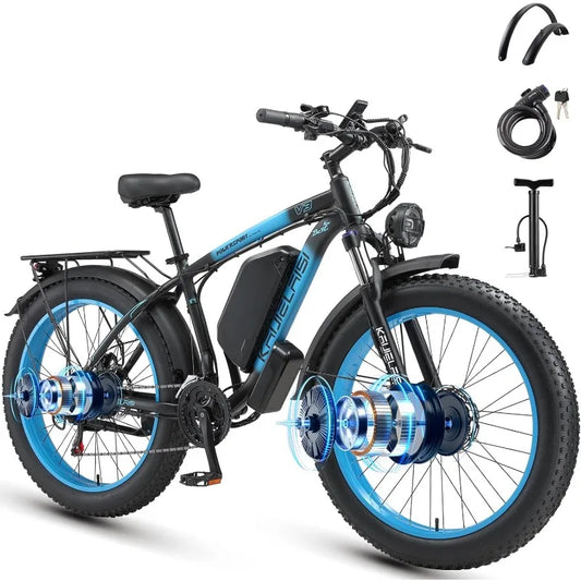 AWD Electric Bike for Adults, Peak 4000W Power 26” Fat Tire Ebike, 34MPH Motor Electric Bicycles, 48V 23AH Removable Batter