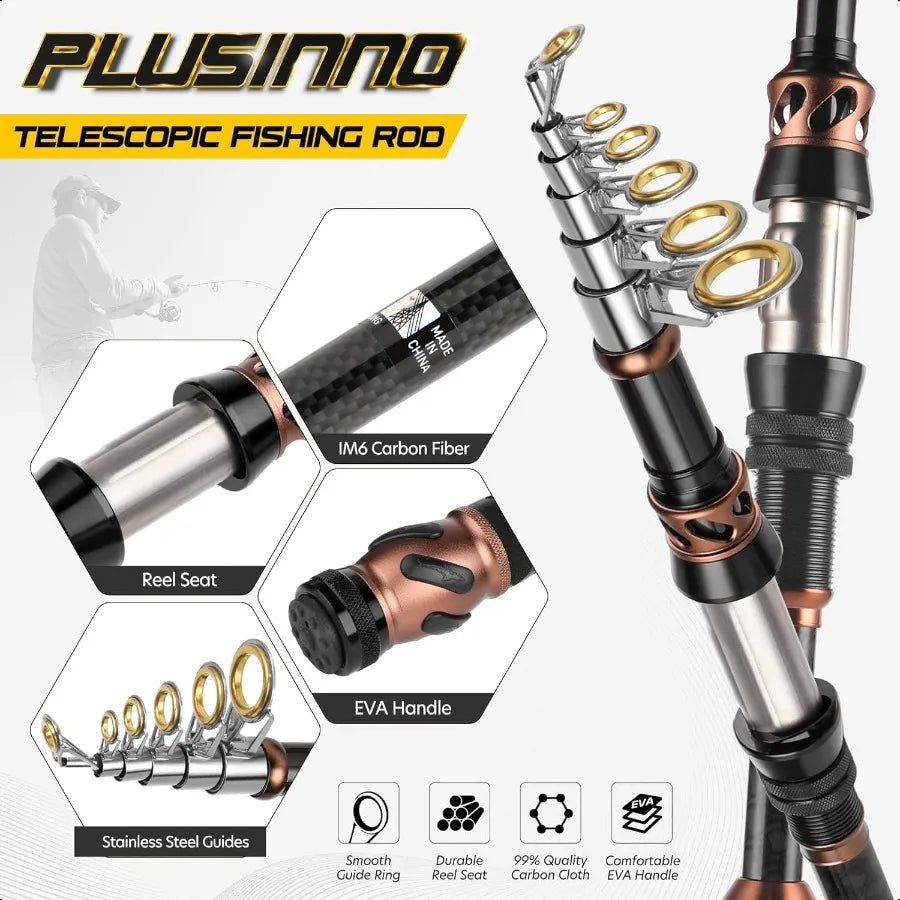 Plusinno Telescopic Fishing Rod and Reel Combo Lightweight and Durable