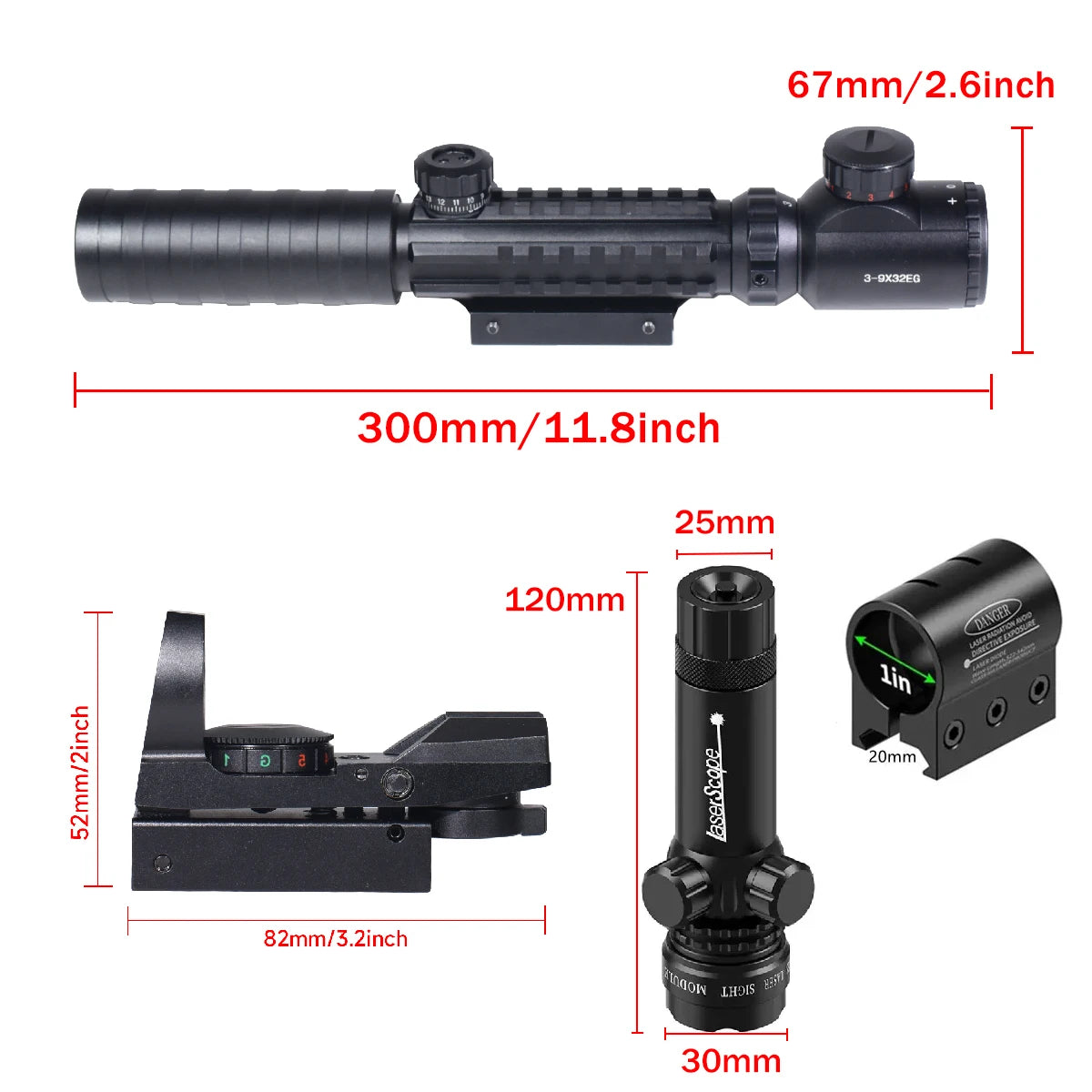 Riflescope Red Dot 3 In 1 With Illuminated Reticles
