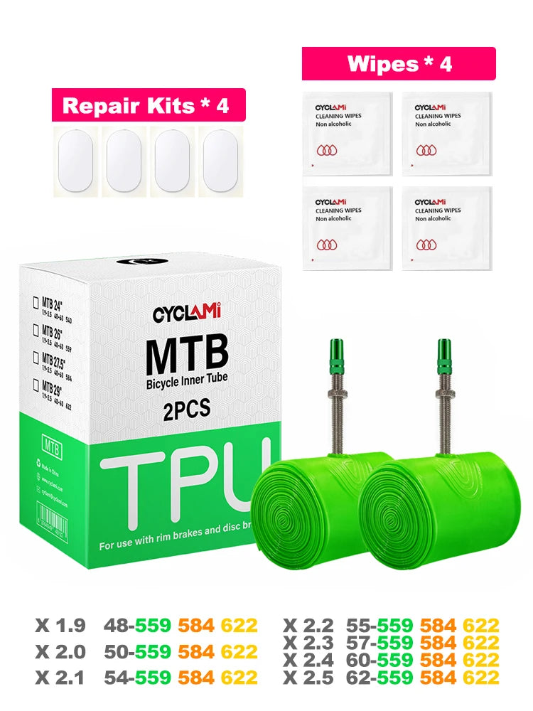 2pcs CYCLAMI Ultralight Bike Inner Tube 26 27.5 29 Inches MTB Bicycle TPU Material Bicycle Tire 45mm French Valve FV Super Light