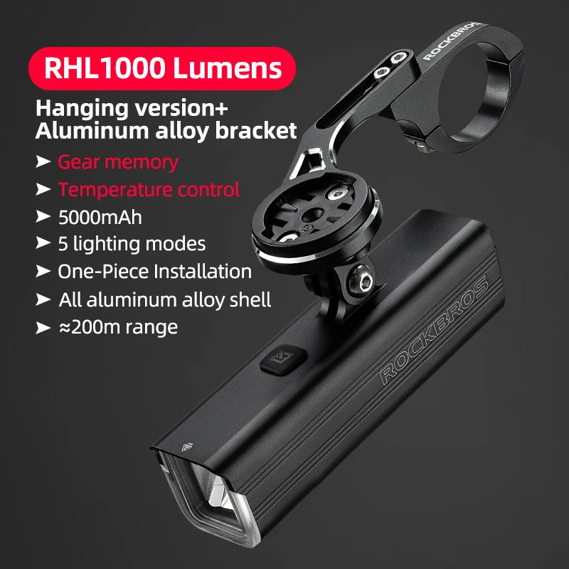 Bike Front Light 1000LM IPX6 Rechargeable Headlight