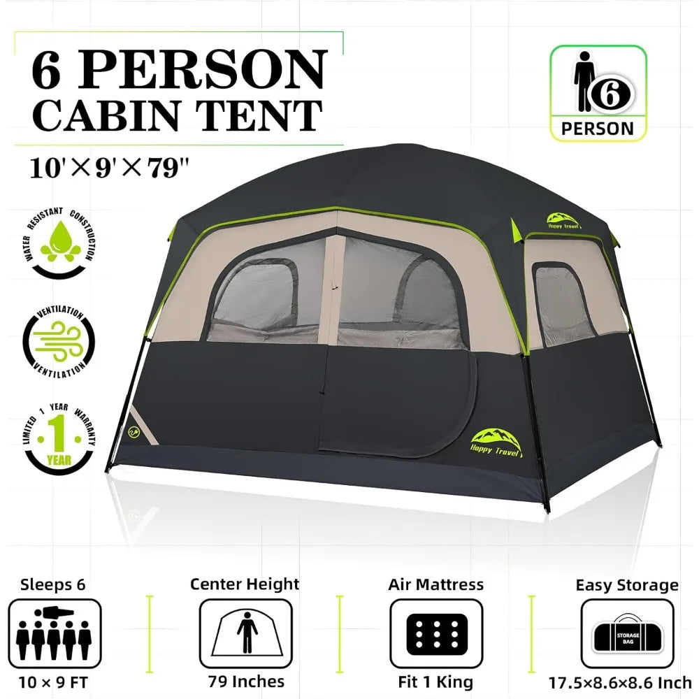 Happy Travel 6 Person Waterproof Camping Tent Easy Setup