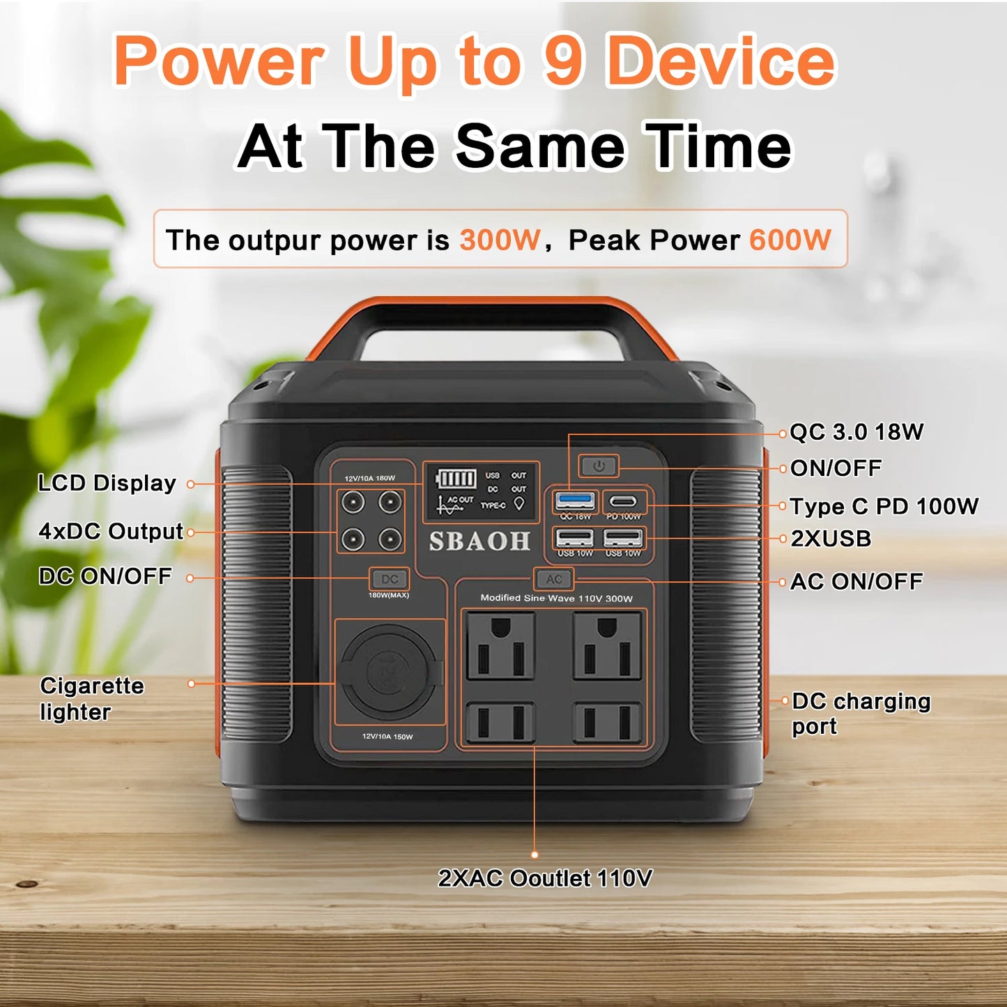 Portable Power Station 300W Quick Charge Solar Generator
