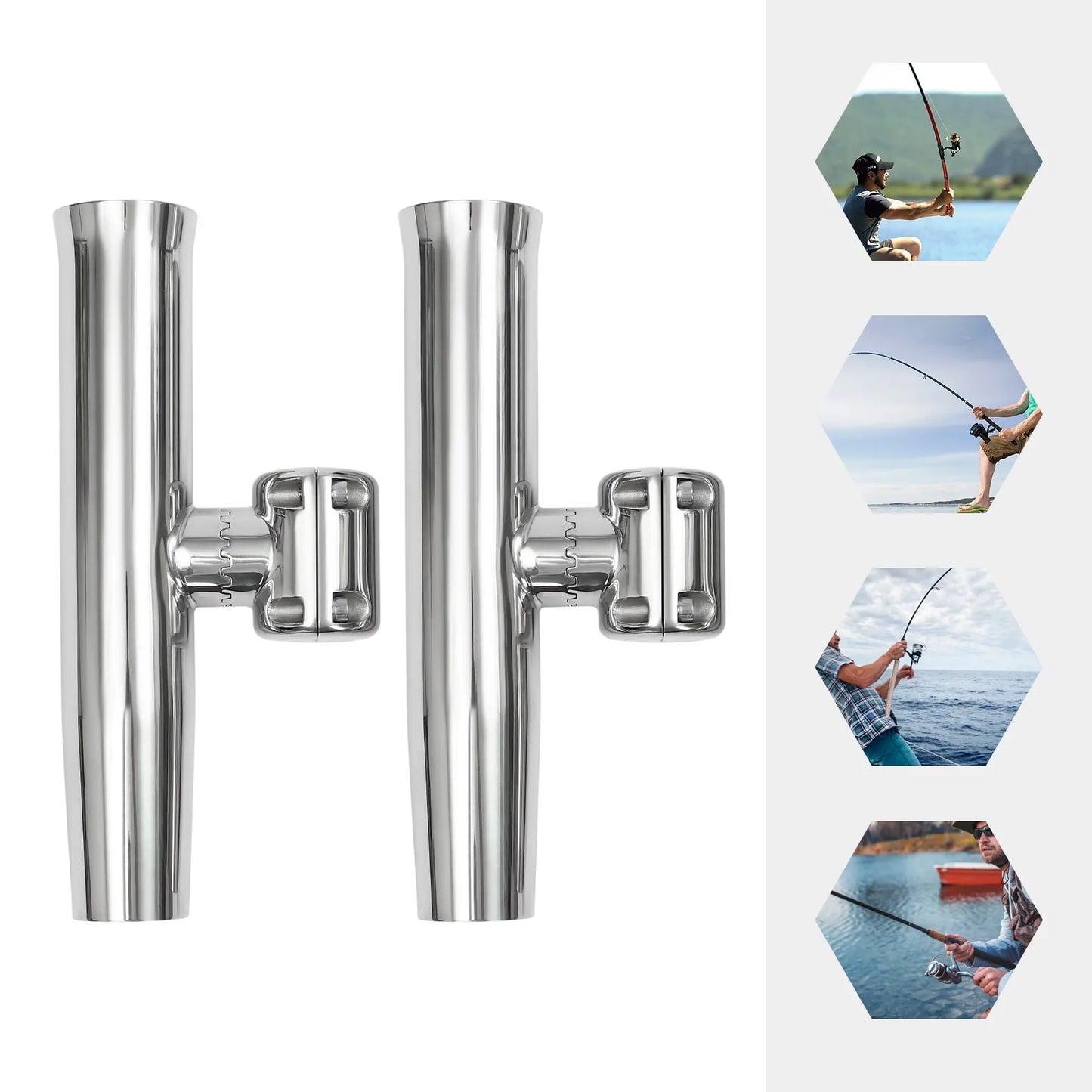 Stainless Steel Fishing Rod Holder 360° Rotating, Dual Mount for 7/8" & 1" Rails 2Pcs Fishing Rod Holders