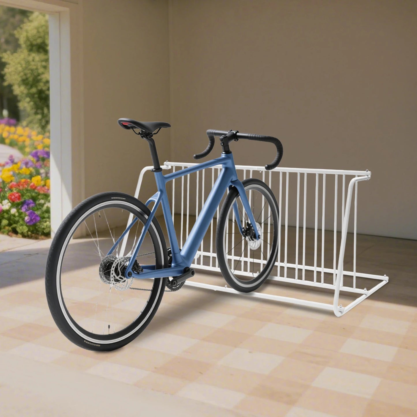 Bike Rack Stand/Dual Sided Bicycle Storage Stand White Rust-Proof for Cycling Activities Shopping Centers Bicycle Shops Schools