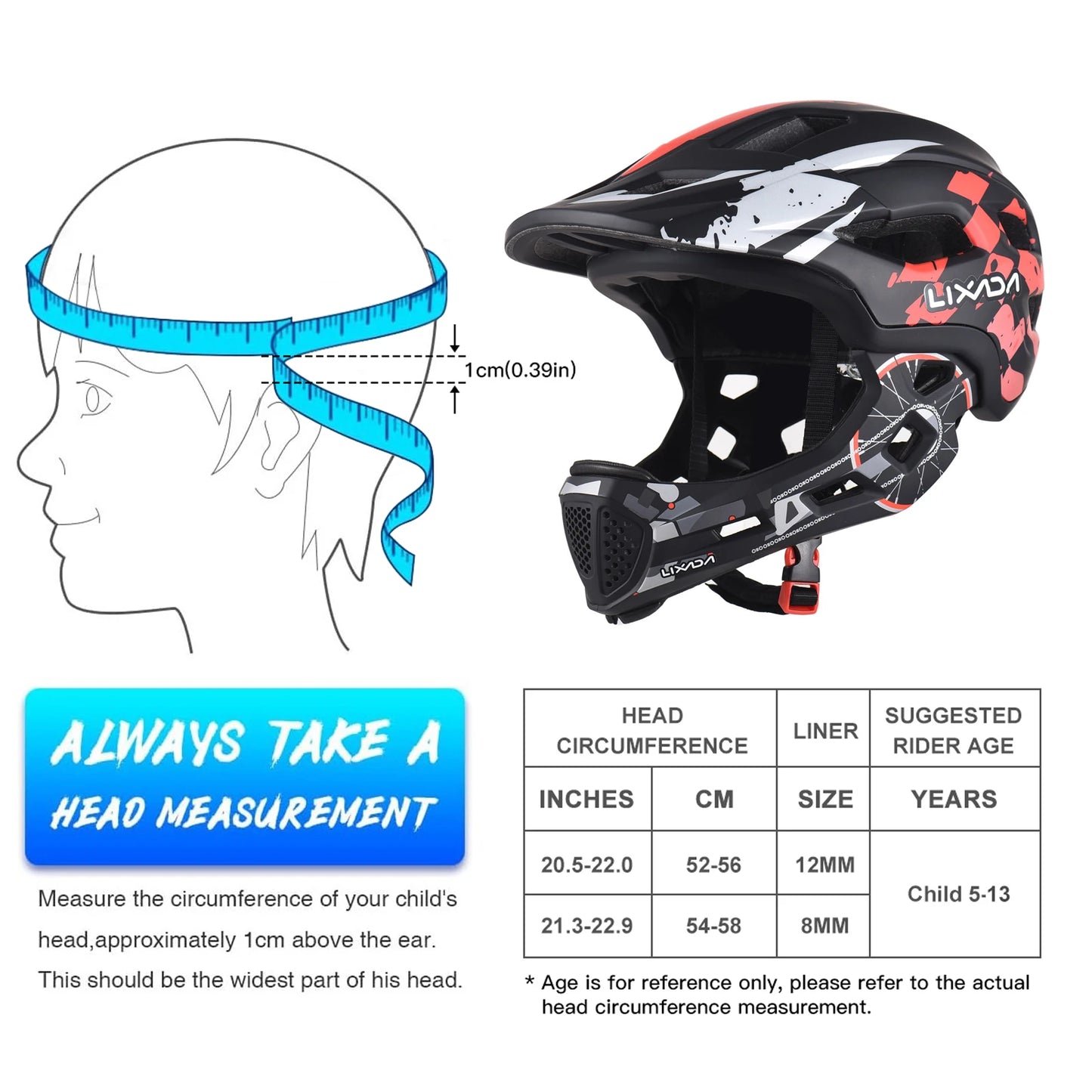Kids Detachable Full Face Bike Helmet Adjustable Comfort