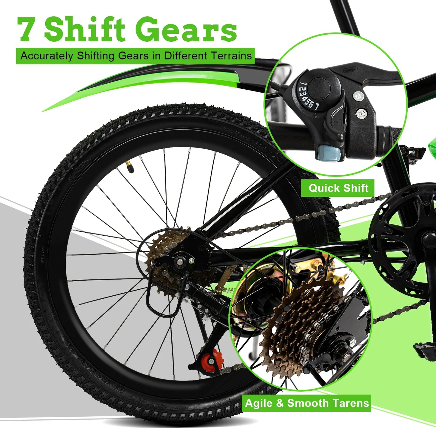 20In Mountain Bike 7 Speeds Adjustable Height Kids Bicycle for Boys, Girls MTB Children's Bicycle with Double Disc Brake