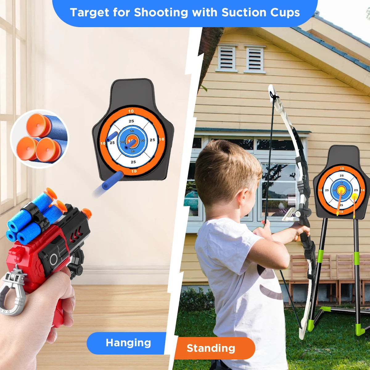 VATOS LED Bow and Arrow Toy for Kids with Dartboard