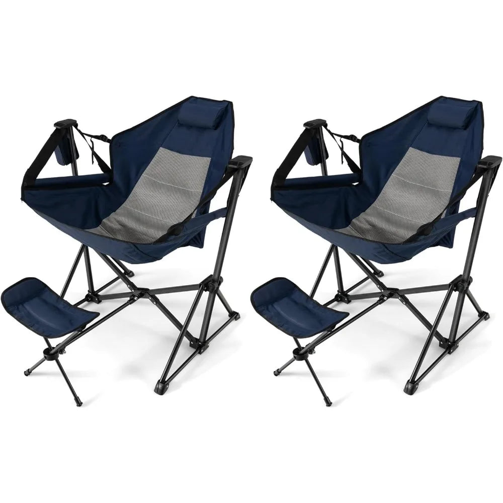 2-Pack Outdoor Hammock Chairs with Footrest and Pillow