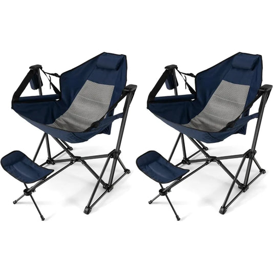 2-Pack Outdoor Hammock Chairs with Footrest and Pillow