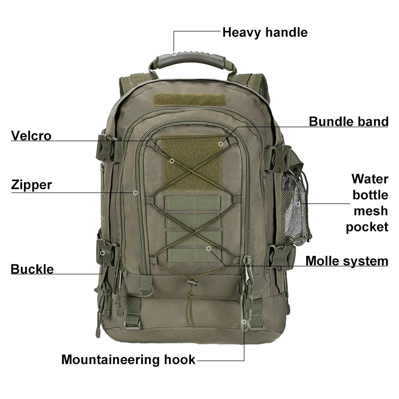 Durable Water-Resistant Tactical Backpack for Hiking and Camping