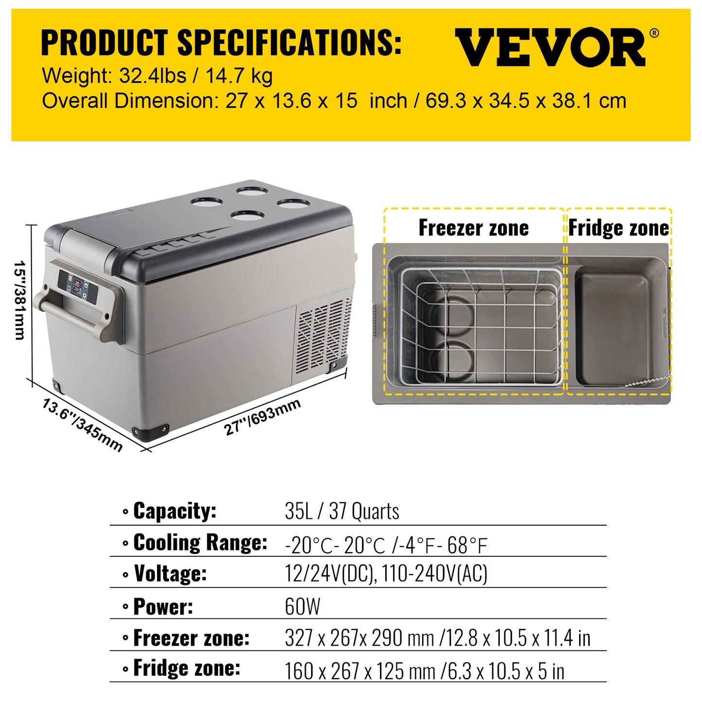 Portable Car Refrigerator with Efficient Cooling for Camping