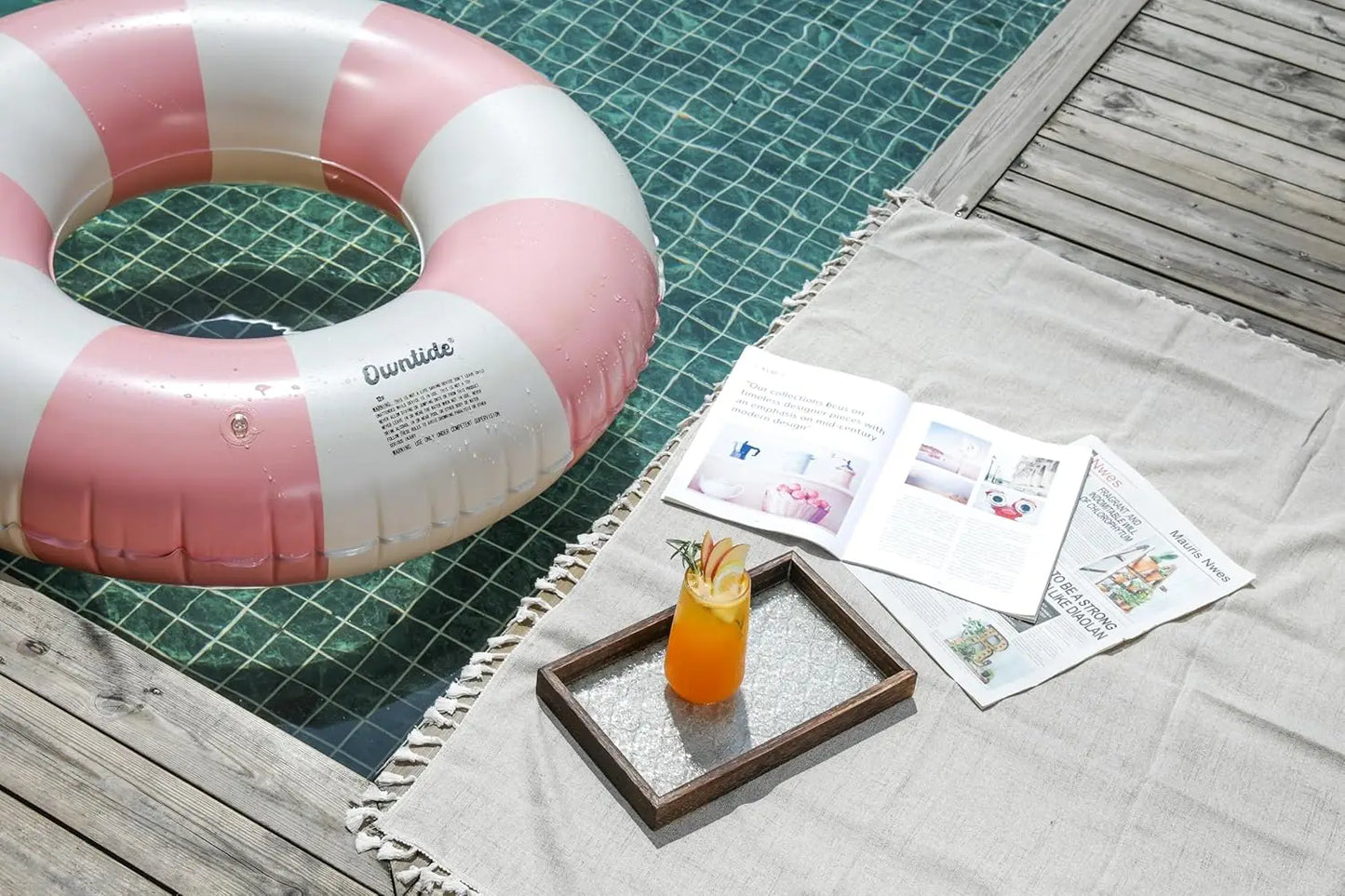Large 35 Inch Classic Striped Swim Ring for Kids and Adults