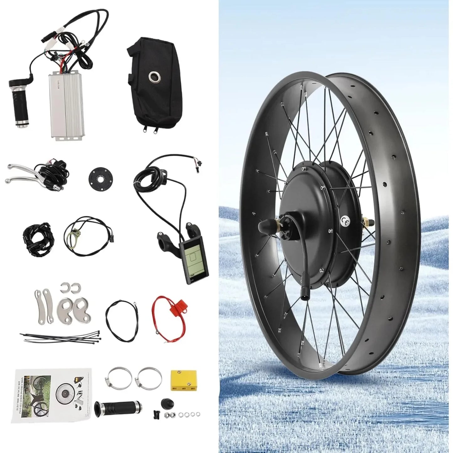 Electric Bike Conversion Kit, 26" 1200W Fat Tire Rear Wheel E-Bike Conversion Kit Snow Bike  w/ LCD Display& 5-Speed Adjustable