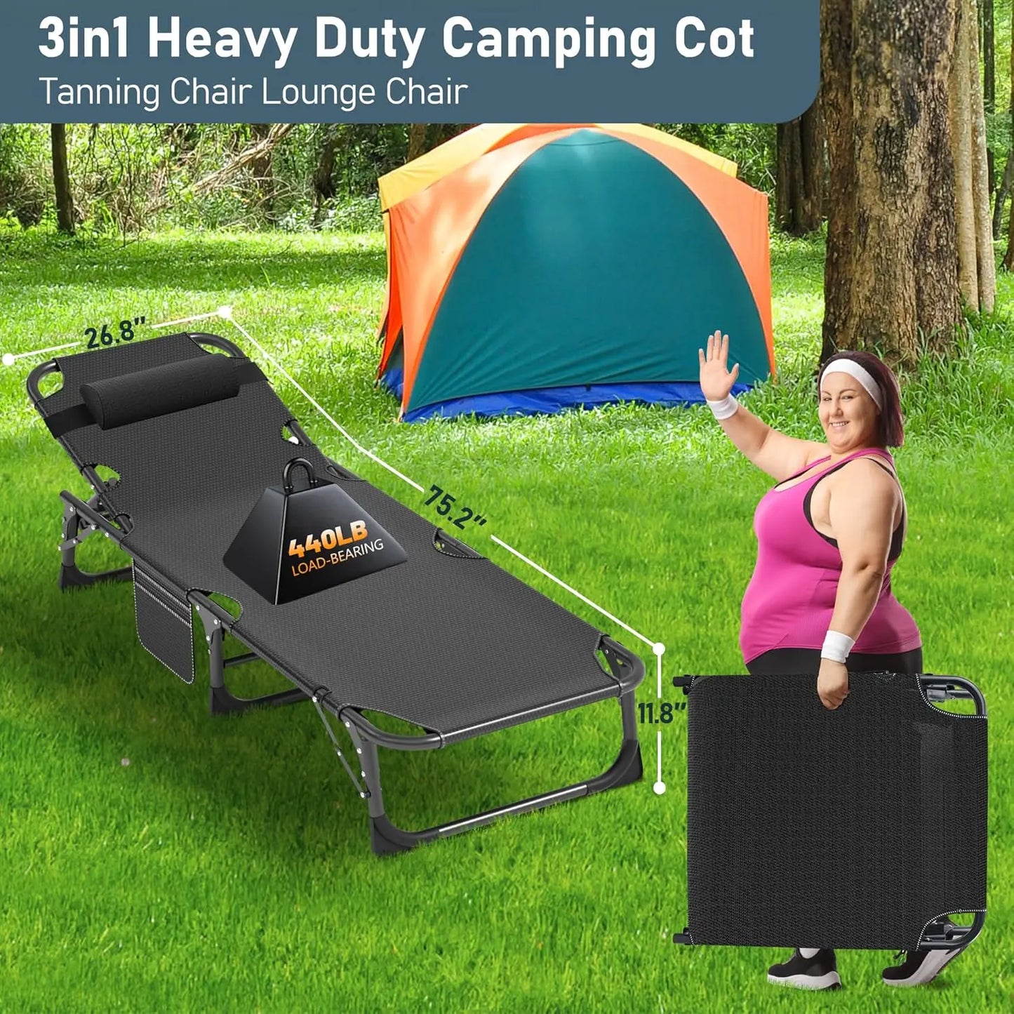 Heavy Duty Portable Chaise Lounge Chair for Outdoor Relaxation