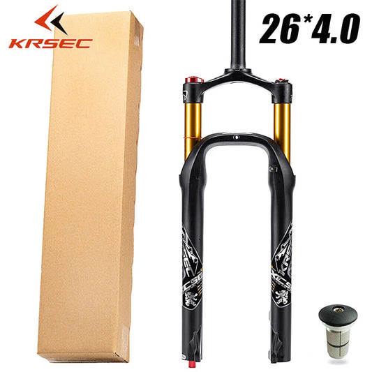KRSEC 26 Inch MTB Snow Bike Suspension Fork Rebound Adjustment MTB Bike Fat Air Fork 4.0" Tire Mountain Bike Fork 135mm