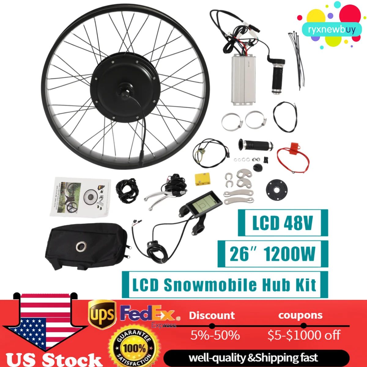 Electric Bike Conversion Kit, 26" 1200W Fat Tire Rear Wheel E-Bike Conversion Kit Snow Bike  w/ LCD Display& 5-Speed Adjustable