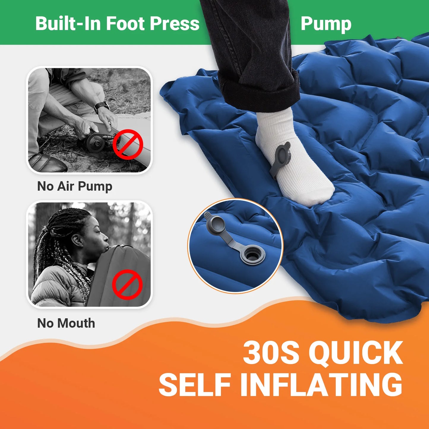 KingCamp Self Inflating Sleeping Pad With Built-In Foot Pump
